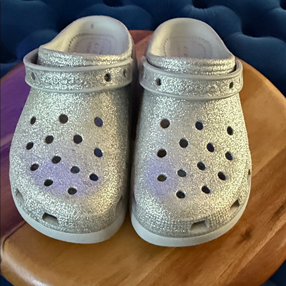 CROCS Kids Glittery Silver Clogs